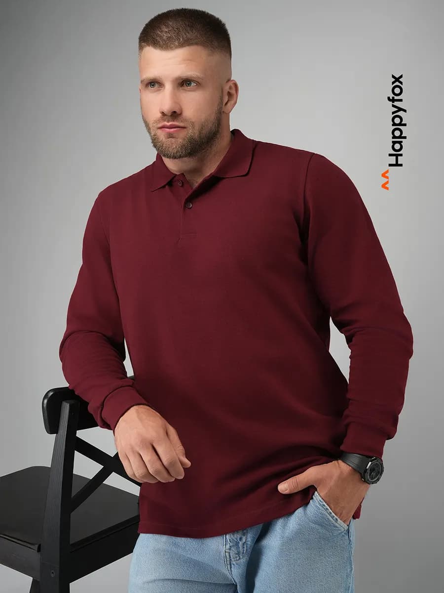 Лонгслив поло с длинным рукавом из пике хлопковый