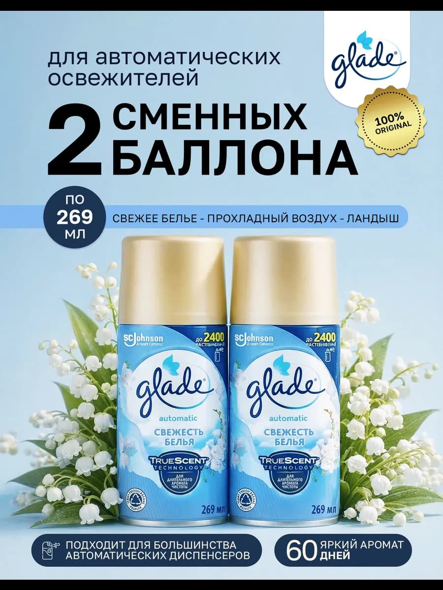 Сменный баллон Глейд Свежее белье и Ландыш 269 мл 2 шт