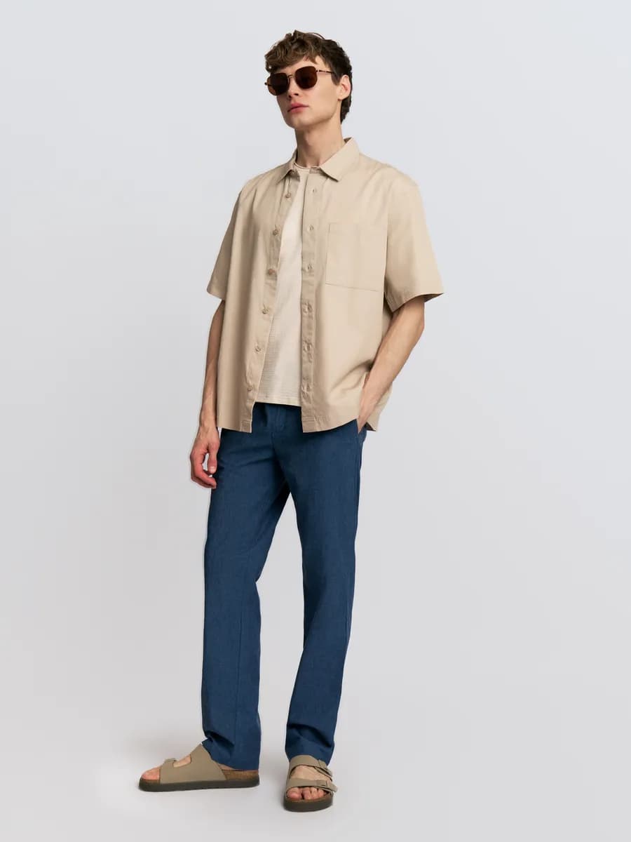 Мужские прямые льняные брюки на резинке