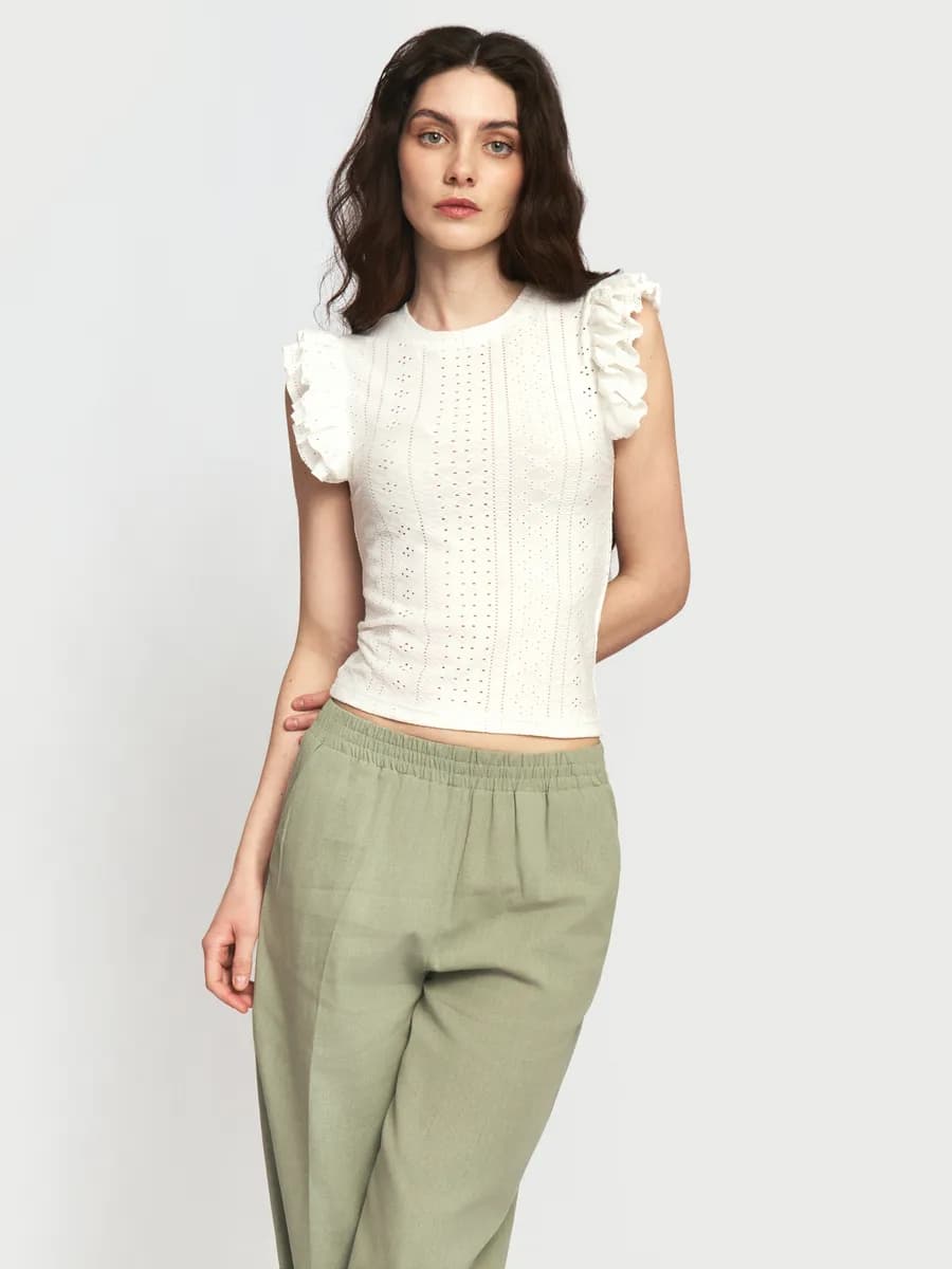 Женский трикотажный топ с воланами