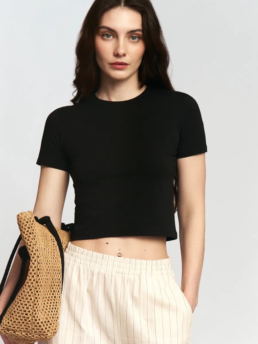 Женская короткая футболка-топ из хлопка