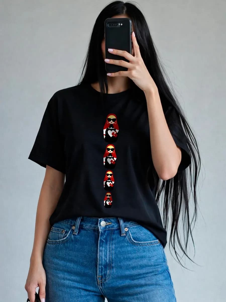 Футболка с принтом матрешки хлопок