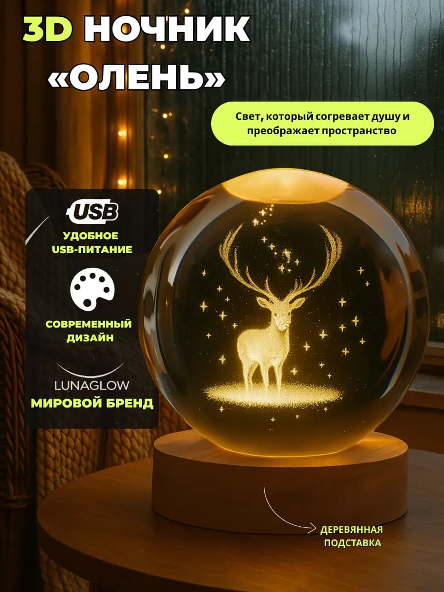 Ночник настолный светильник Олень USB