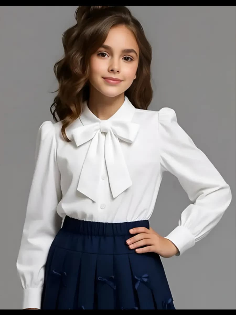 Школьная нарядная блузка для девочки с бантом - фото 1