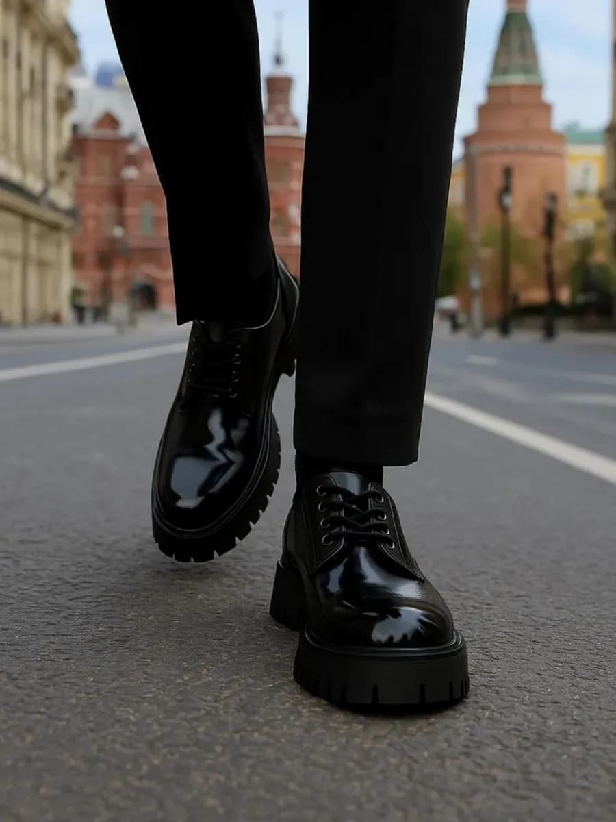 Туфли мужские из кожи на высокой подошве