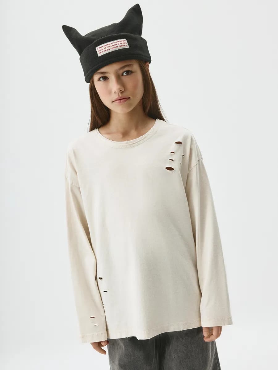 Лонгслив оверсайз хлопковый рваный