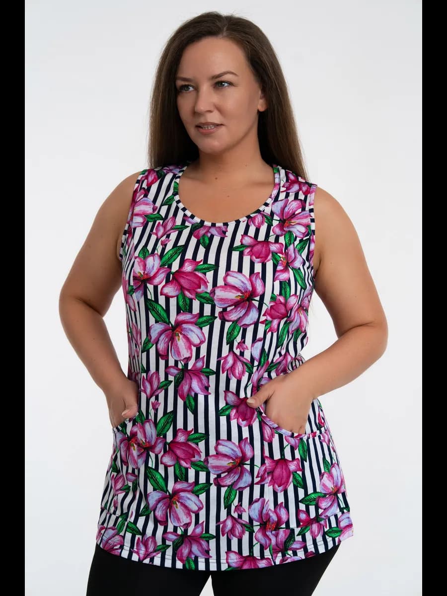 Домашняя футболка без рукавов с карманами