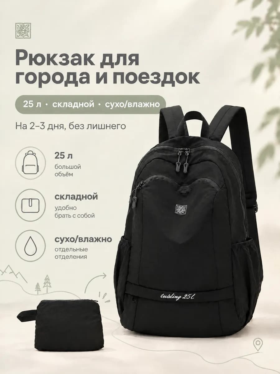 Рюкзак складной, трансформер, легкий и очень крепкий, черный