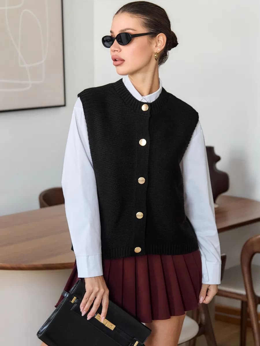 Жилетка вязаная на пуговицах школьная офисная - фото 1