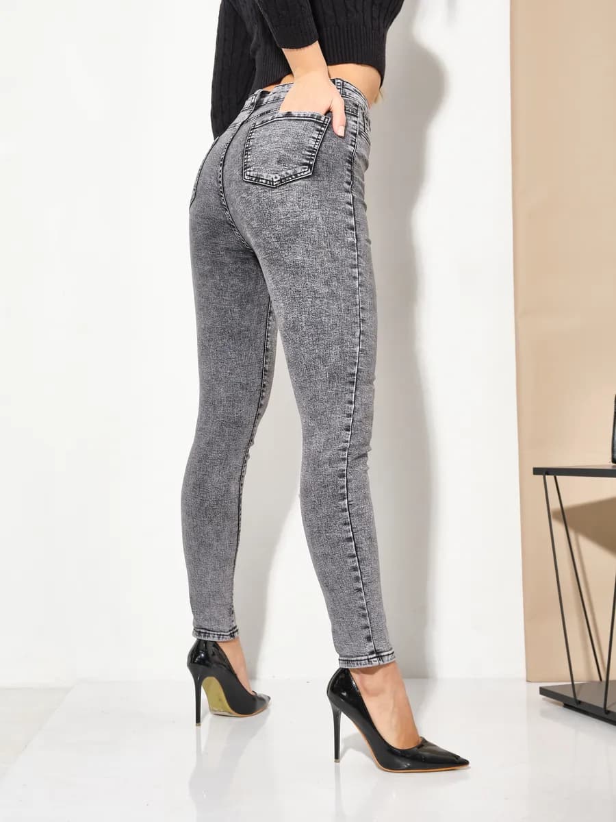 Джинсы скинни с высокой посадкой, зауженные, стрейч