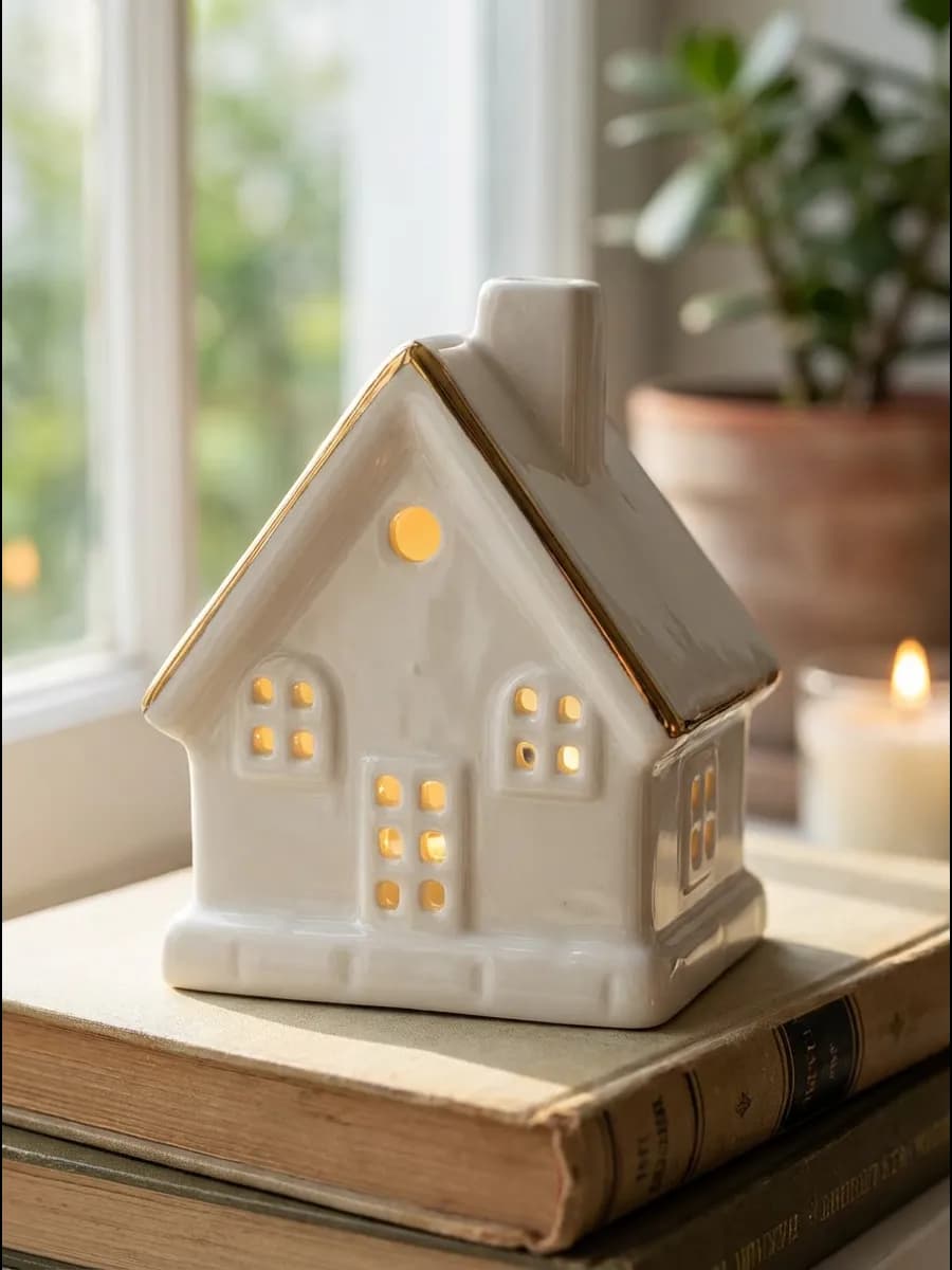 Домик керамический с подсветкой новогодний