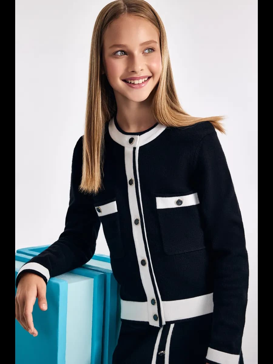 Жакет школьный вязаный с контрастной отделкой