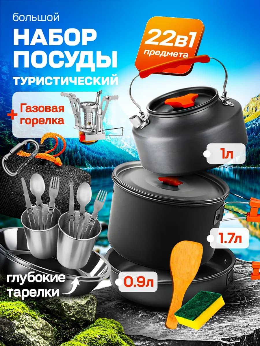 Походный туристический набор посуды для пикника и отдыха