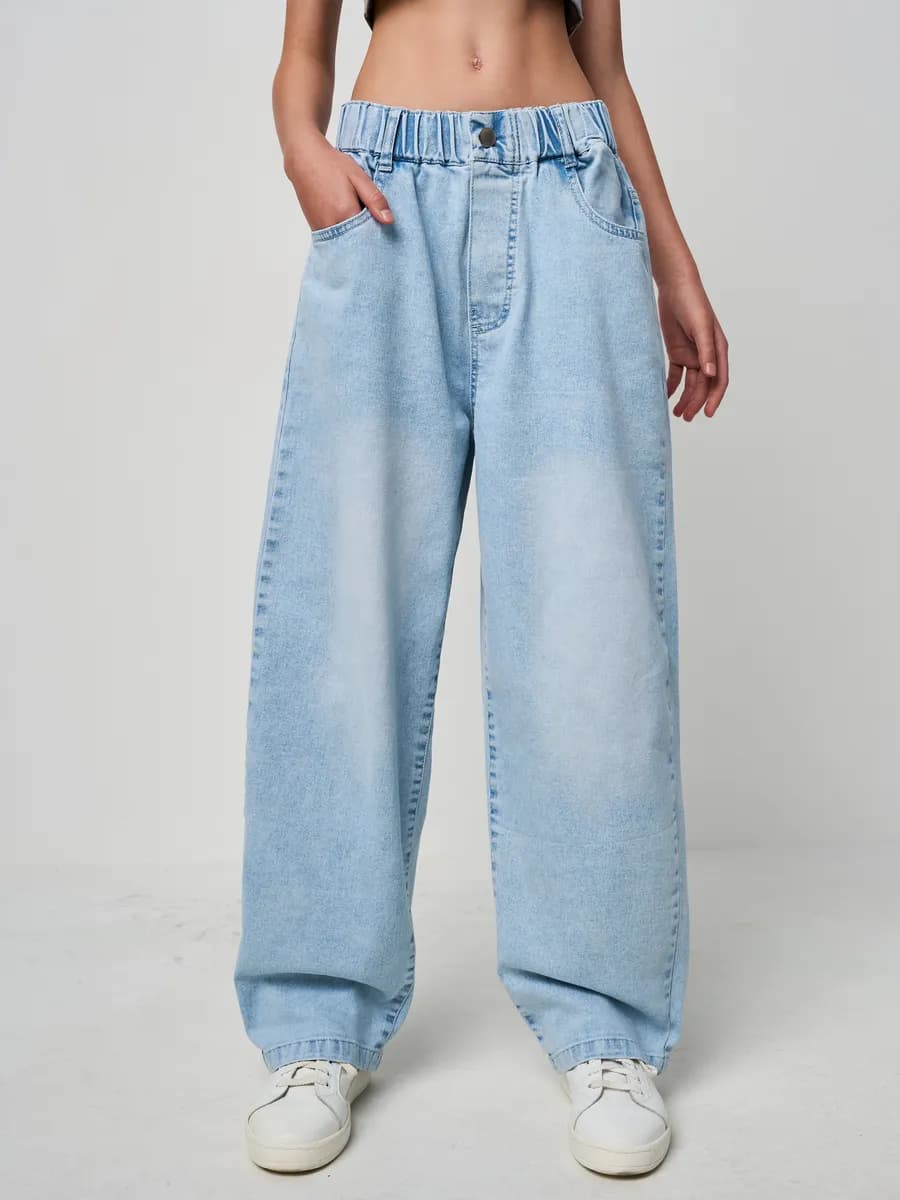 Джинсы багги на резинке широкие