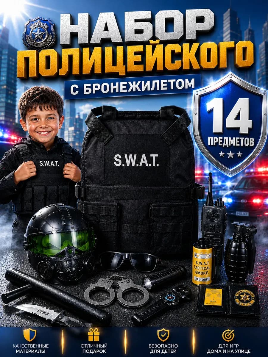 Игровой набор полицейского Форма с шлемом винтовкой пистолет