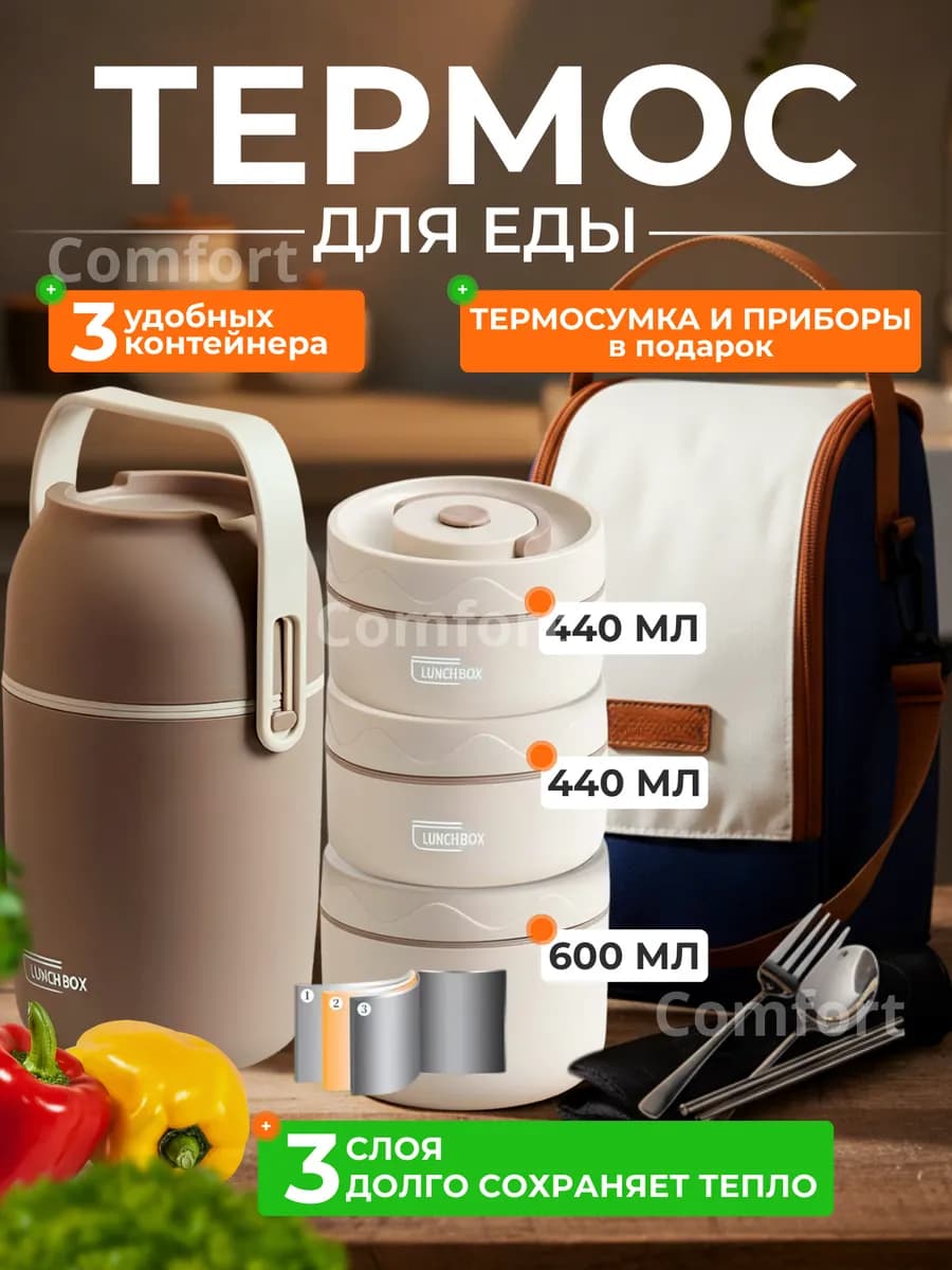 Термос для еды с контейнерами 1 5 литра