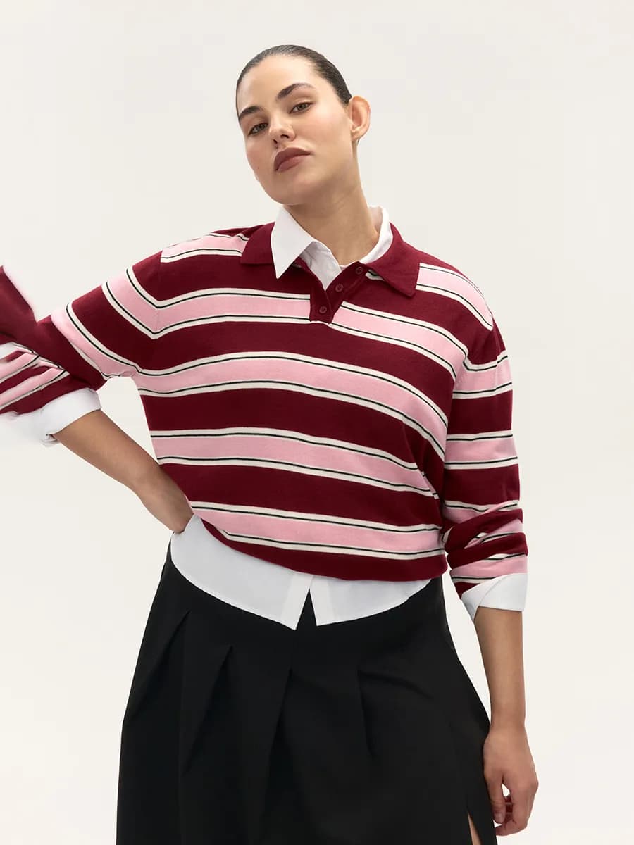 PLUS SIZE Джемпер-поло в полоску