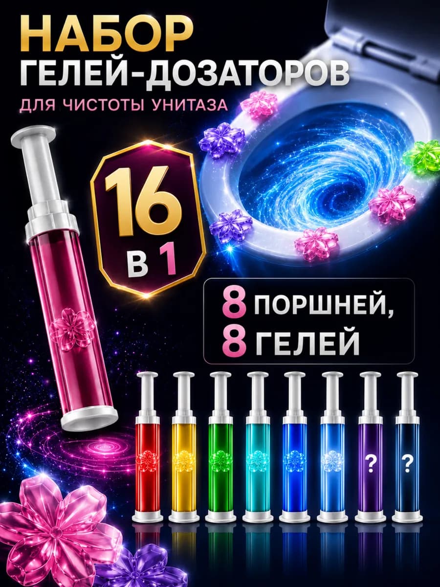 Гель для унитаза в шприце - очиститель и освежитель 8шт