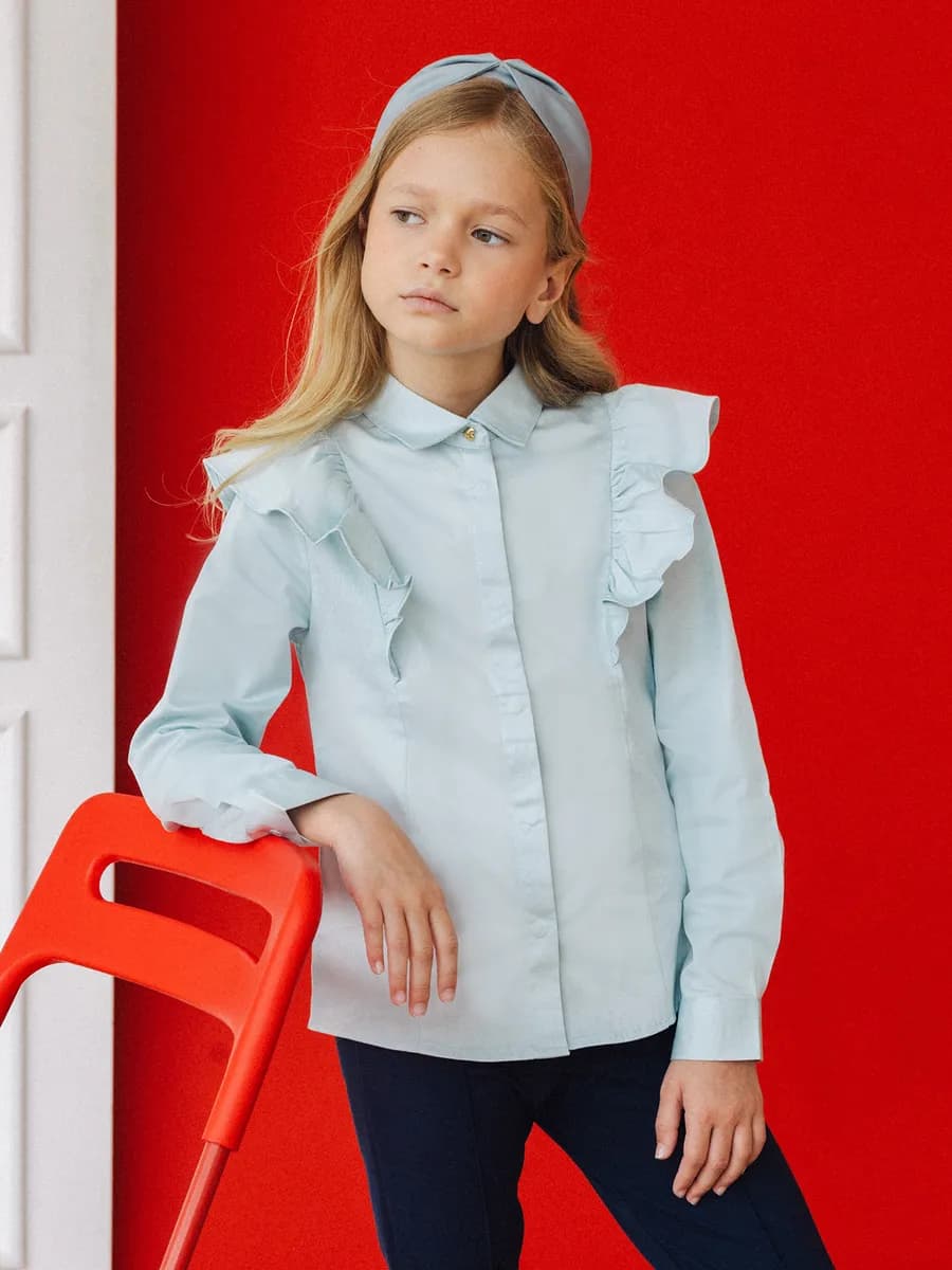 Блузка школьная на кнопках с длинным рукавом - фото 1