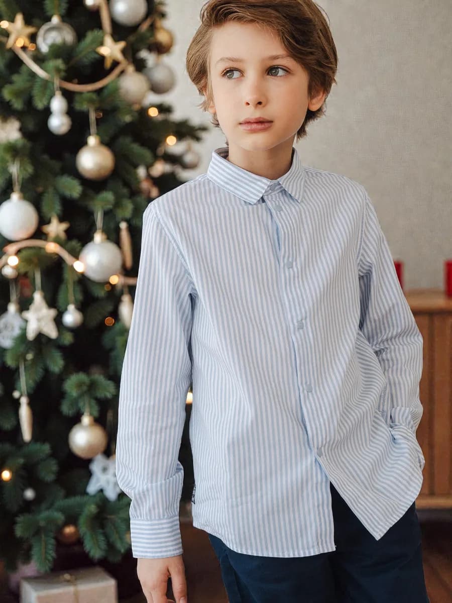 Рубашка школьная в полоску на кнопках