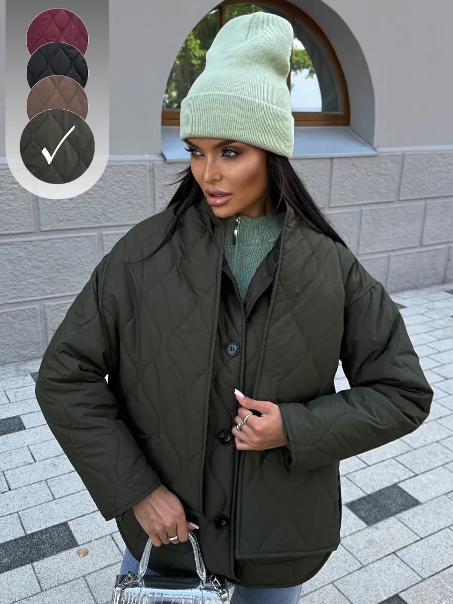 Куртка демисезонная удлиненная стеганая с шарфом