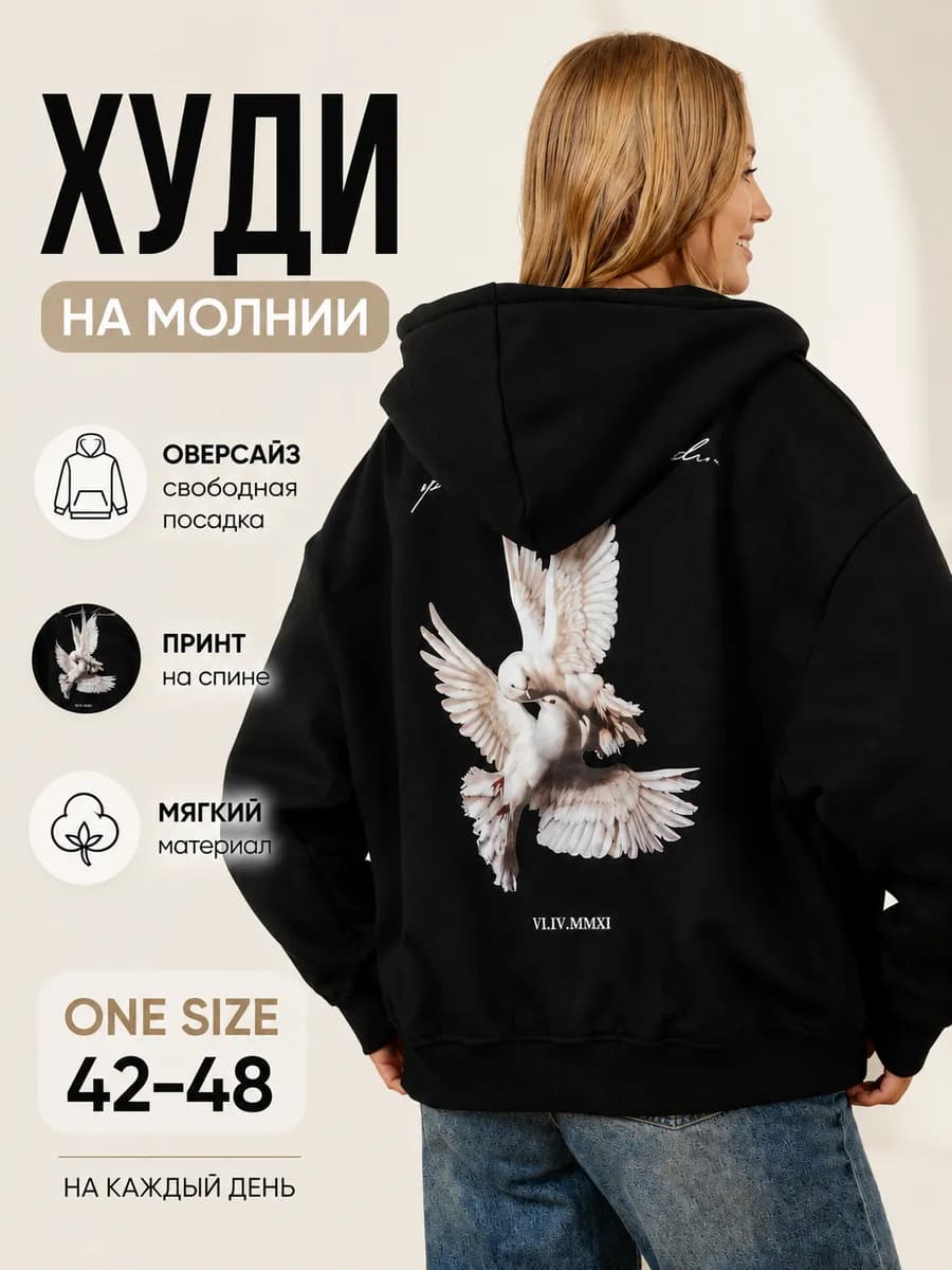 Кофта на молнии теплая зип худи с принтом