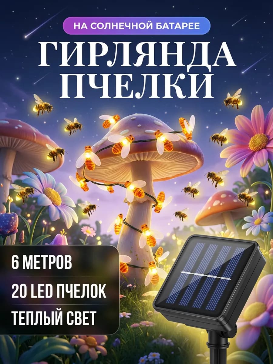 Гирлянда Уличная на солнечных батареях Пчела