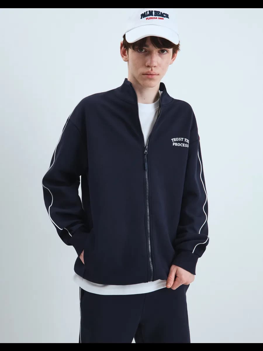 Тёмно-синий свитшот oversize на молнии с воротником