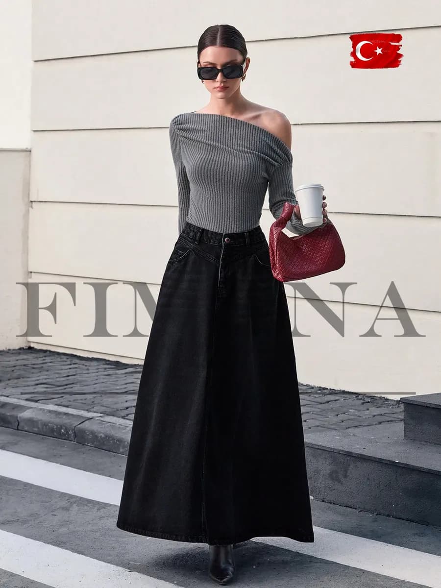 Джинсовая юбка длинная трапеция