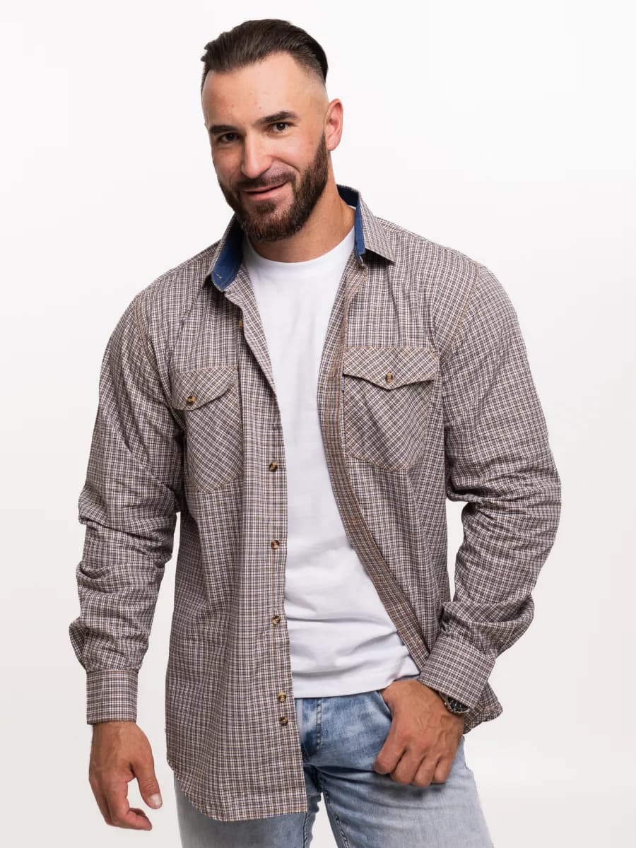 Рубашка в мелкую клетку с длинным рукавом больших размеров