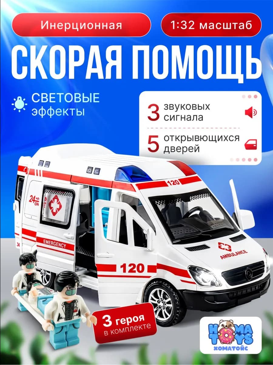Скорая помощь игрушечная машинка инерционная для детей