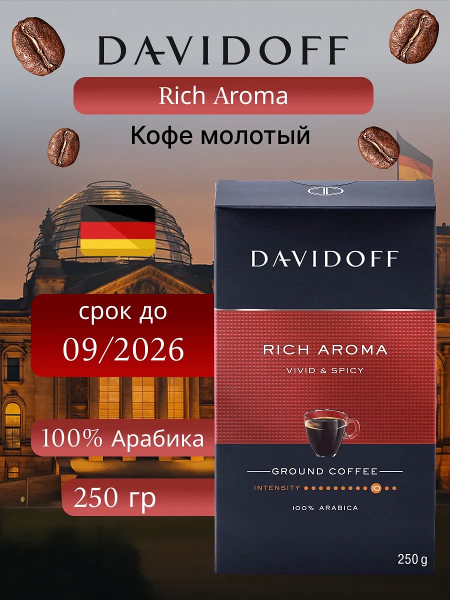 Кофе молотый Давидофф Rich Aroma, 100% арабика, 250 гр