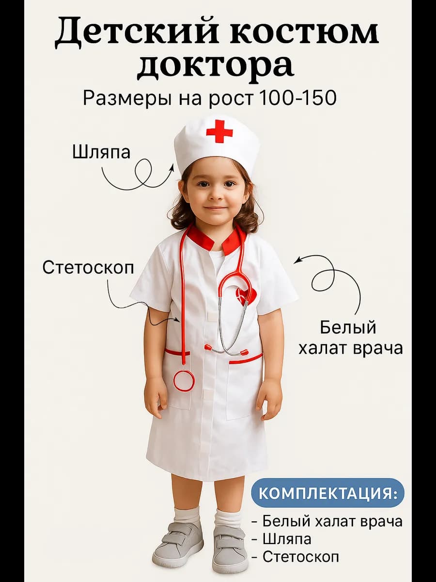 Карнавальный костюм детский набор доктора врача новогодний