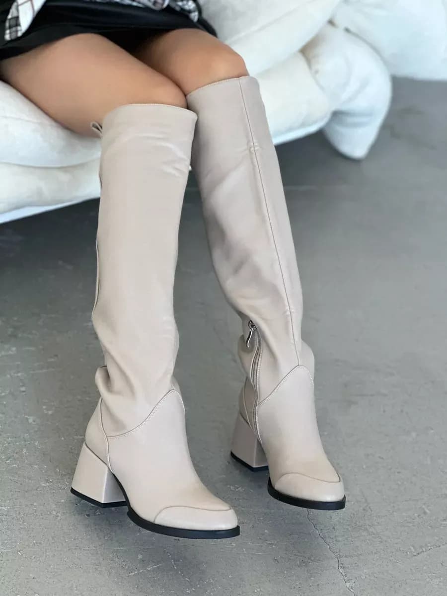 Сапоги трубы демисезонные на каблуке