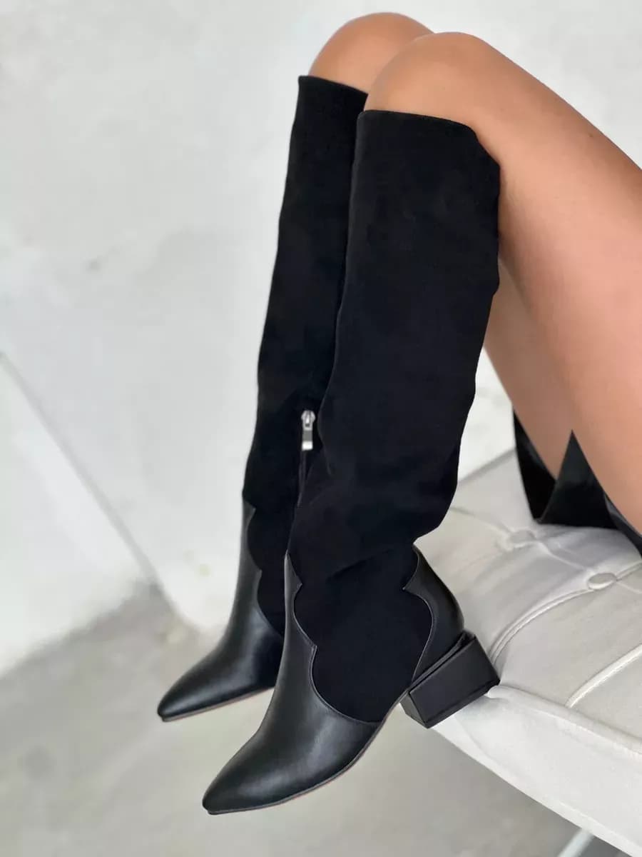 Сапоги трубы демисезонные на низком каблуке