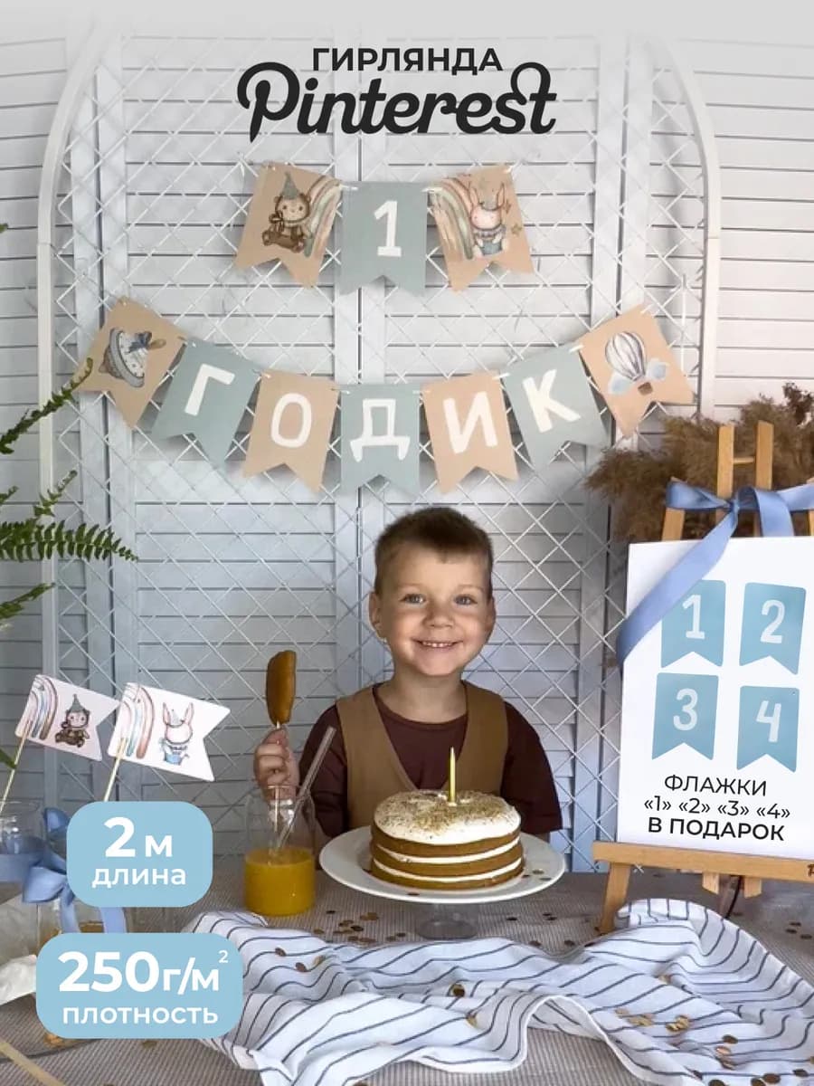 Гирлянда растяжка 1 годик флажки баннер