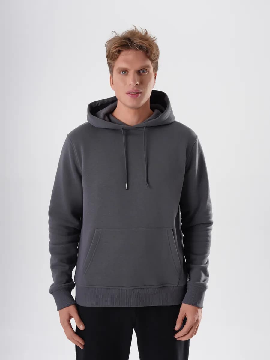 Худи мужское серое с начесом