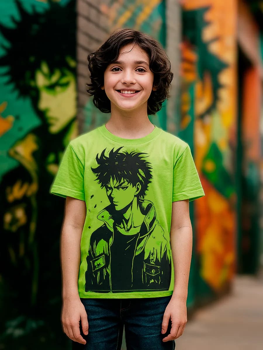 Футболка для мальчика салатовая с принтом - фото 1