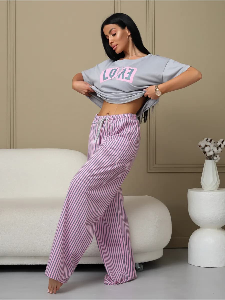 Пижама хлопковая со штанами домашняя