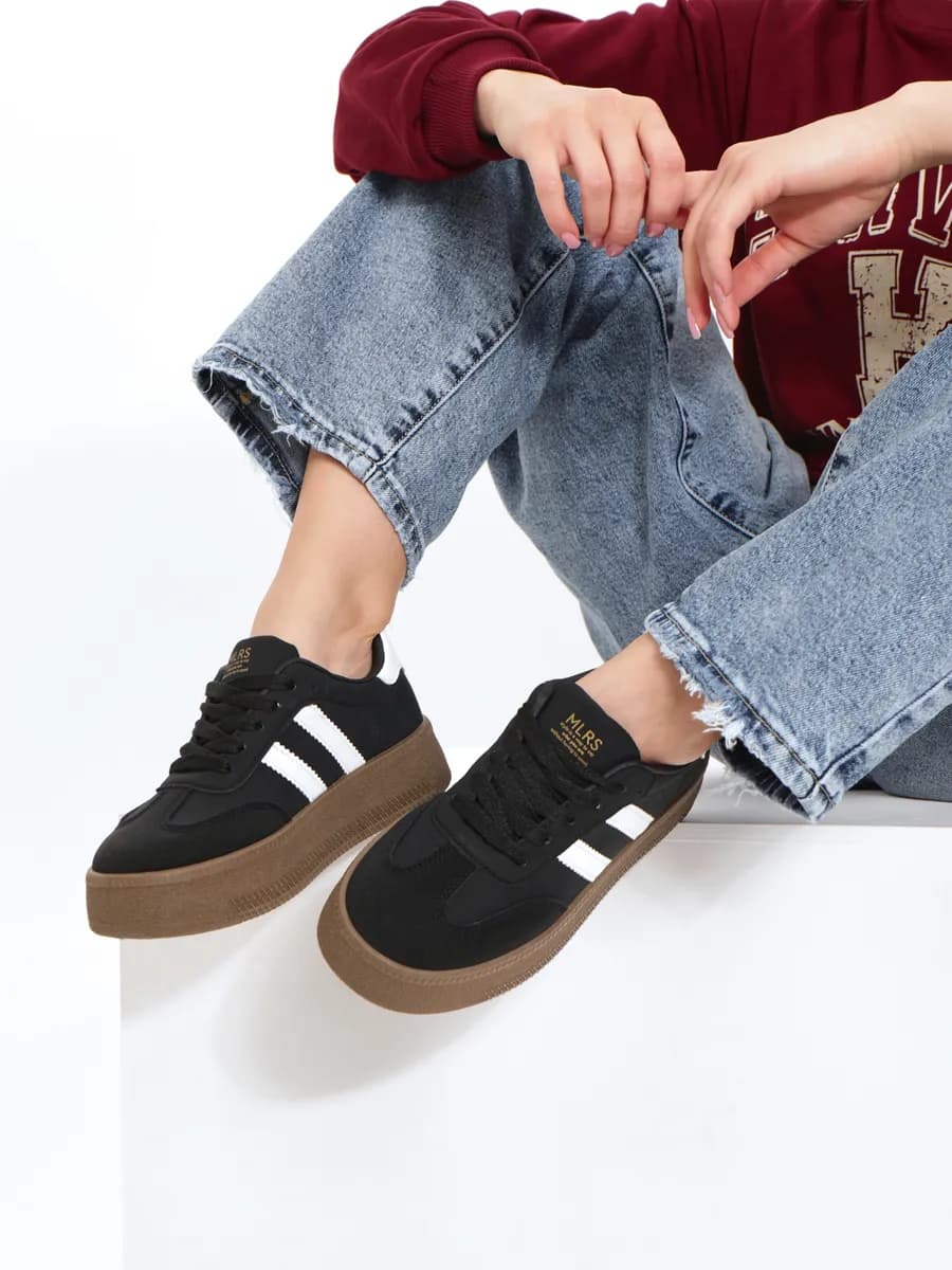 Кеды самба черные на высокой платформе