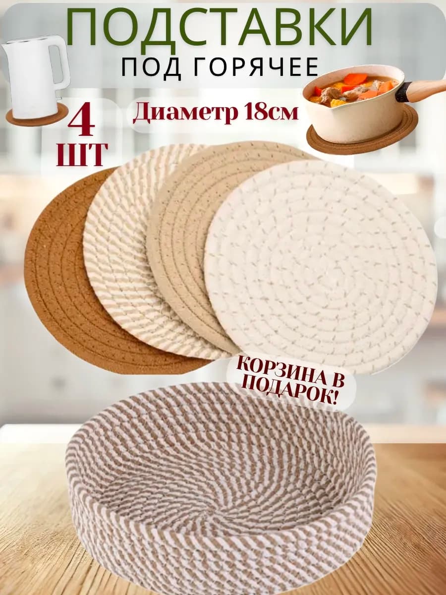 Подставка под горячее и для посуды круглая, 4 шт