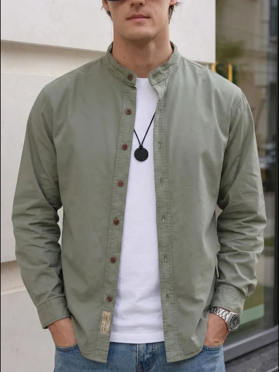 Рубашка базовая с длинным рукавом воротник стойка