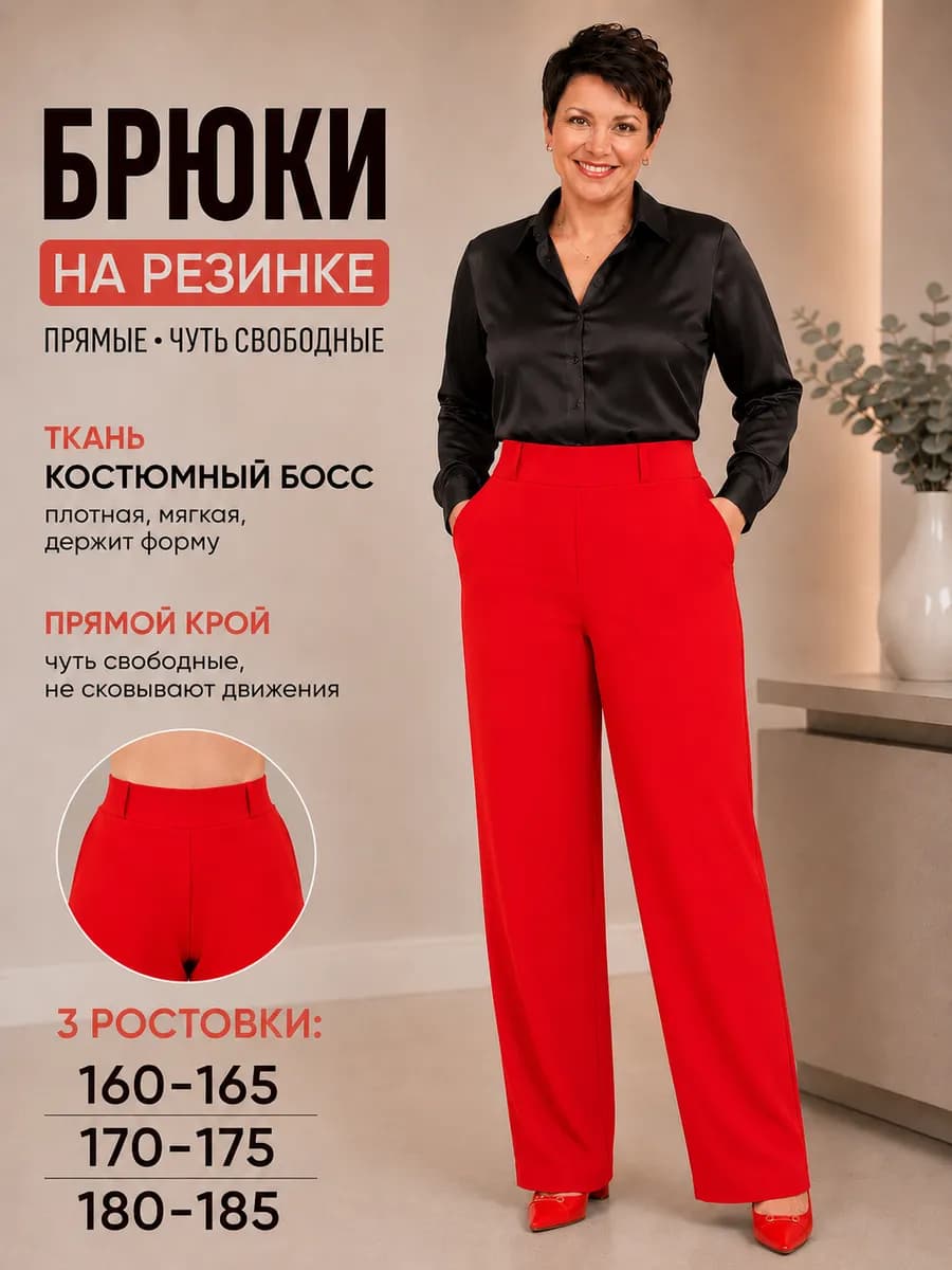 Брюки палаццо на резинке на высокой талии