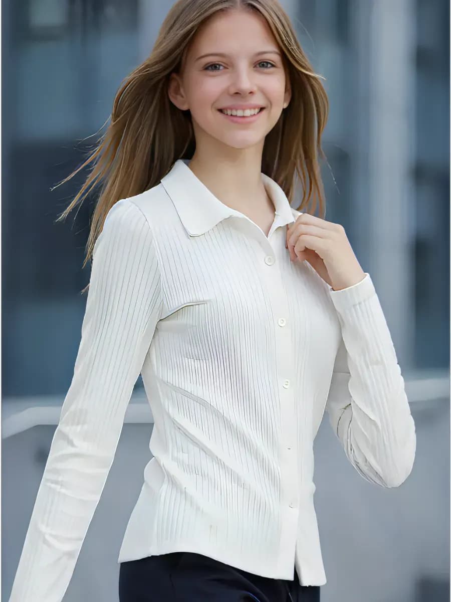 Блузка трикотажная в рубчик с длинным рукавом школьная
