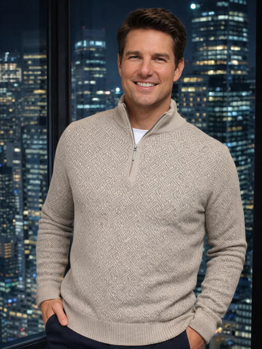 Свитер вязаный с горлом на молнии джемпер