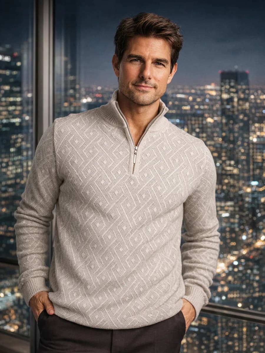 Свитер вязаный с горлом на молнии джемпер