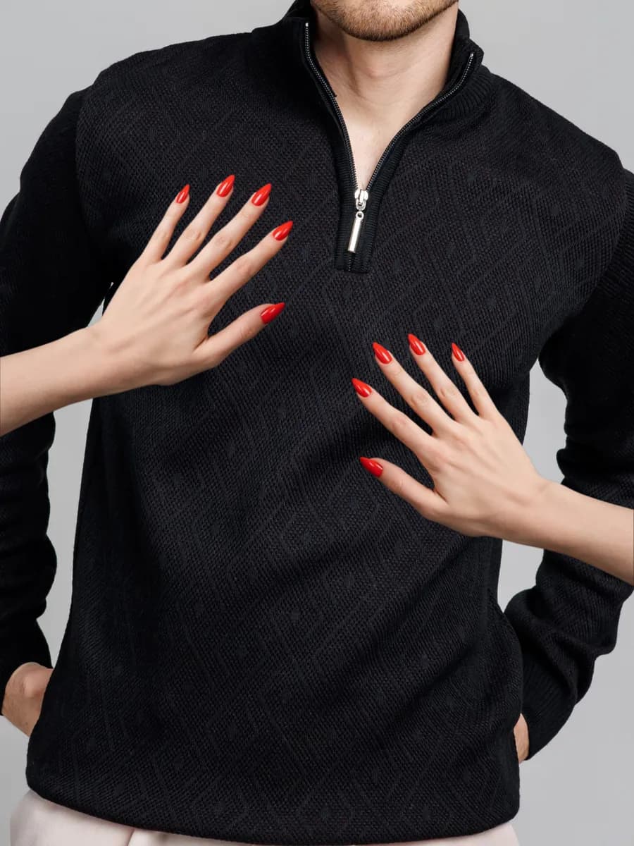 Свитер вязаный с горлом на молнии джемпер - фото 1