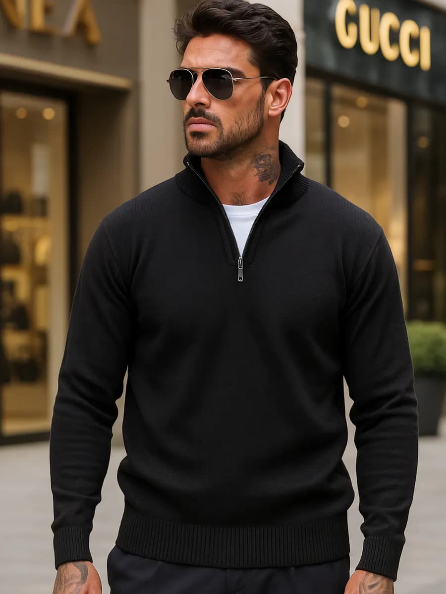 Свитер полузамок с горлом на молнии вязаный