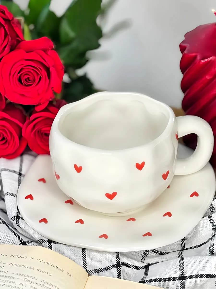 Чайная пара керамическая подарочная чашка и блюдце 300 мл - фото 1