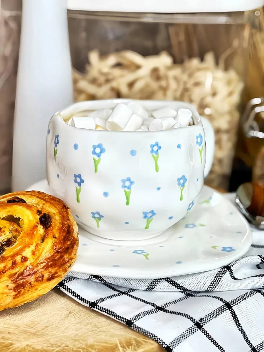 Чайная пара керамическая подарочная чашка и блюдце 300 мл